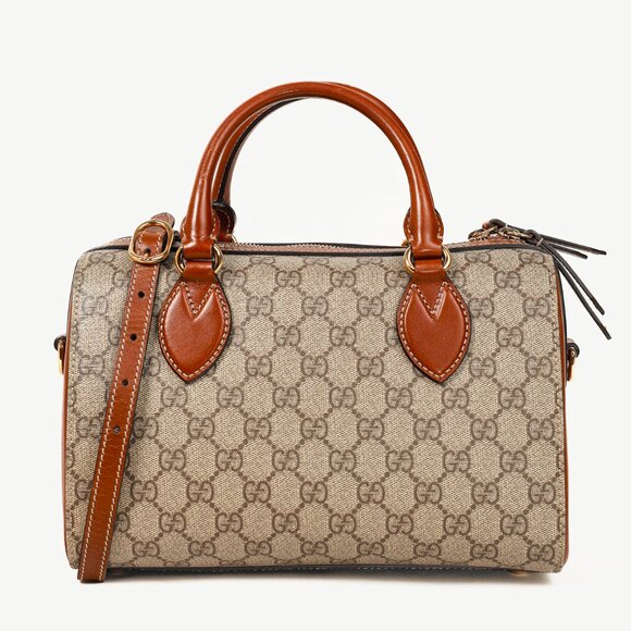 Gucci Beige & Ebony GG Supreme Canvas Top Handle Bag - Picture 1 of 15